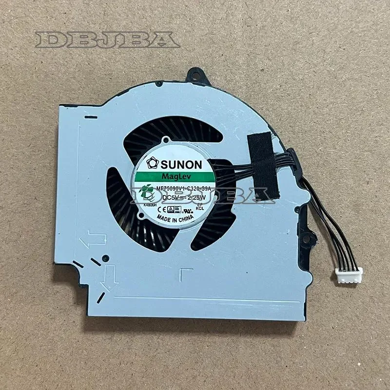 Small black laptop CPU cooling fan with plastic housing and wire connector