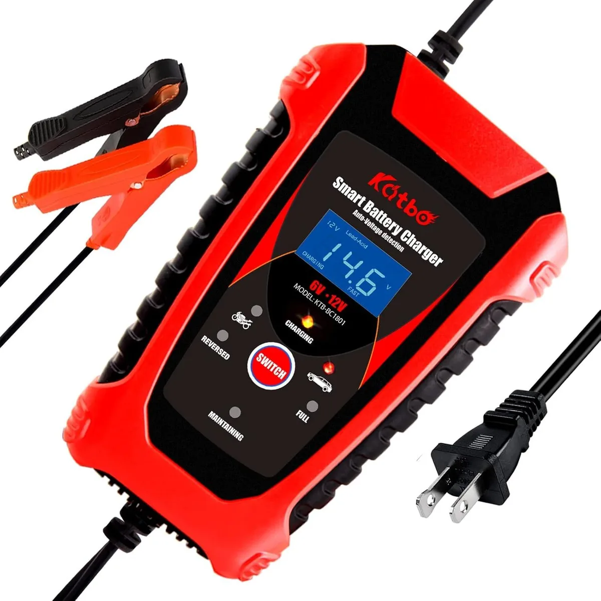 BFKK BFKK Car Battery Charger Maintainer 6V 12V 6A Red car electronics accessory — product photo