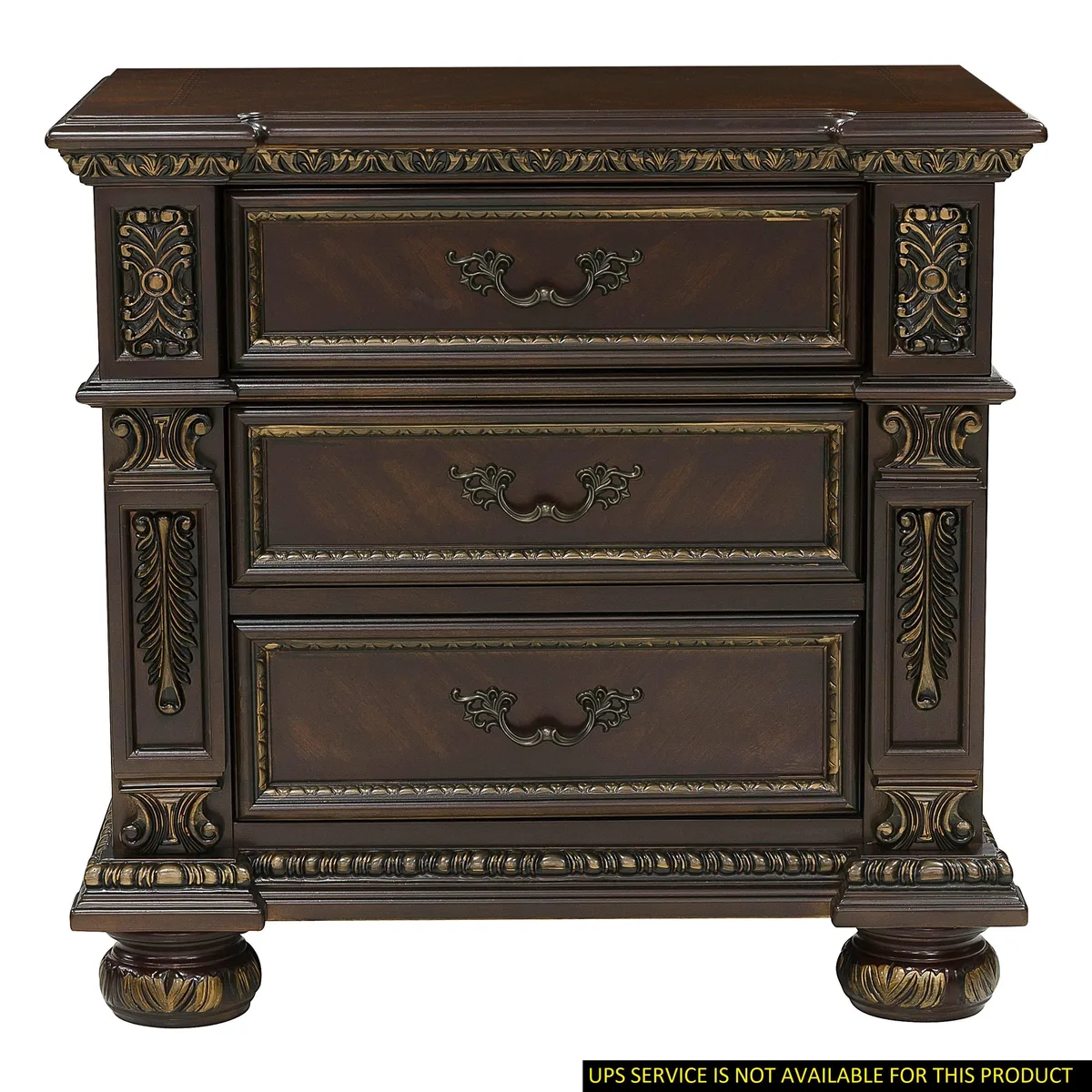 tuphen tuphen Nightstand Dark Cherry Gold Tipping 3 Drawers 31x18x29.5H — product photo