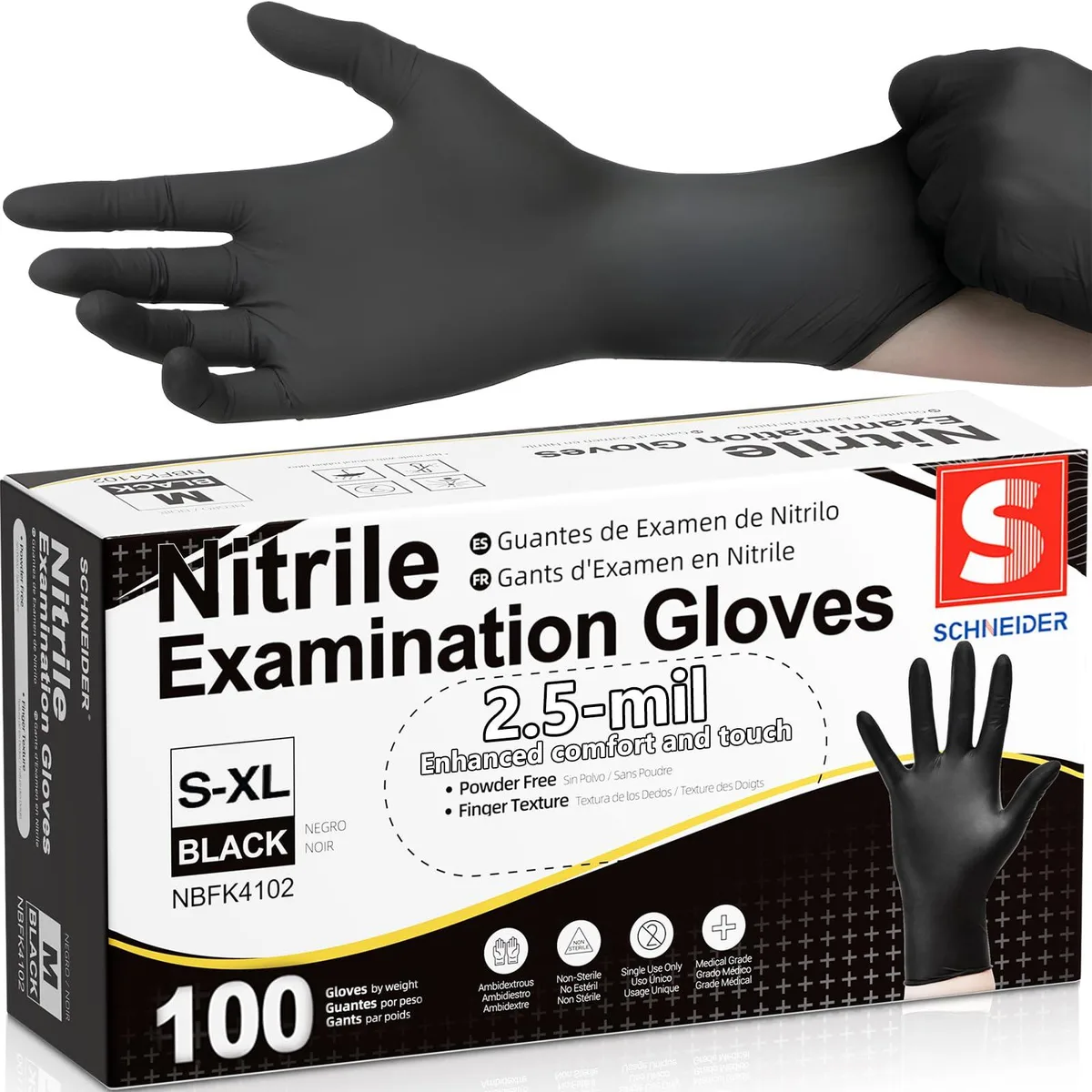 Vibe Black Nitrile Exam Gloves 100-count 2.5 mil — product photo
