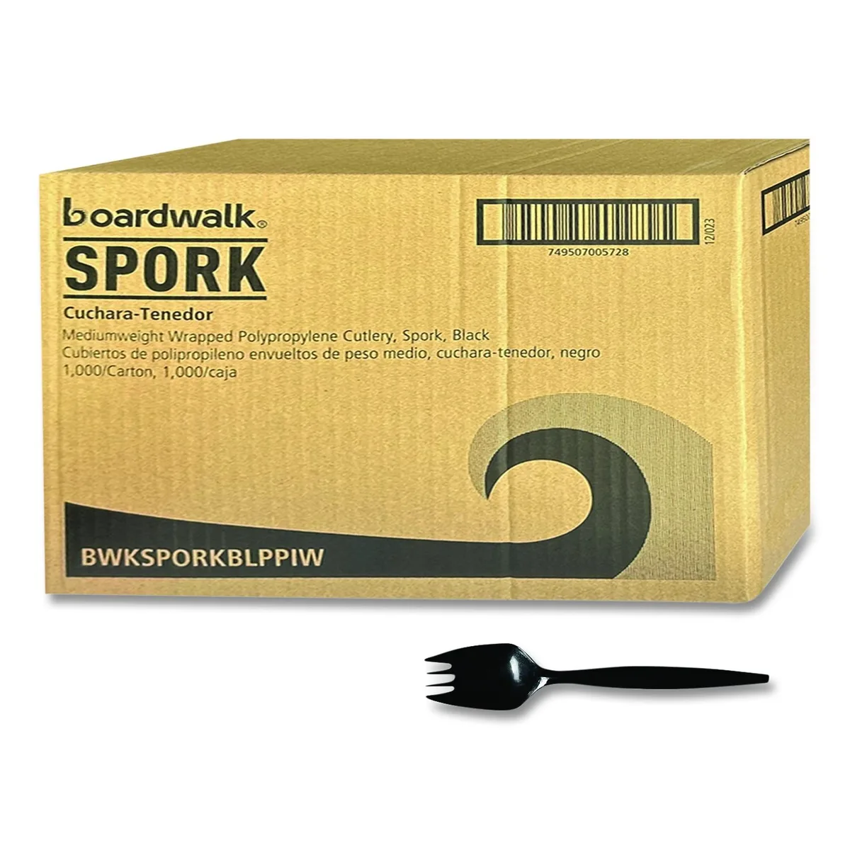 Boardwalk Boardwalk Mediumweight Wrapped Polypropylene Spork Black 1000/Carton — product photo