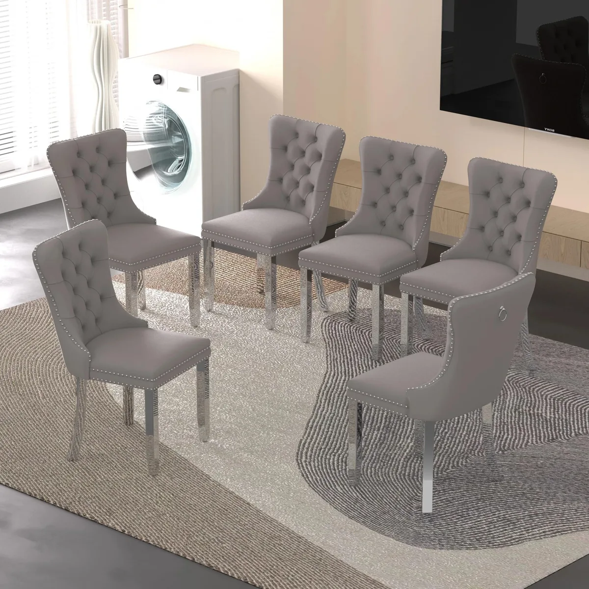Sumdeal Sumdeal Velvet Dining Chairs Set of 6, Gray with Silver Leg — product photo