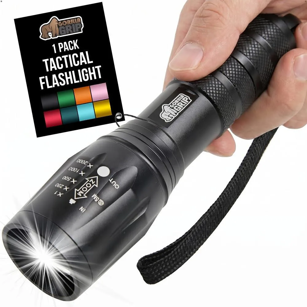 Black aluminum mini flashlight, textured grip, 5.3 inches long