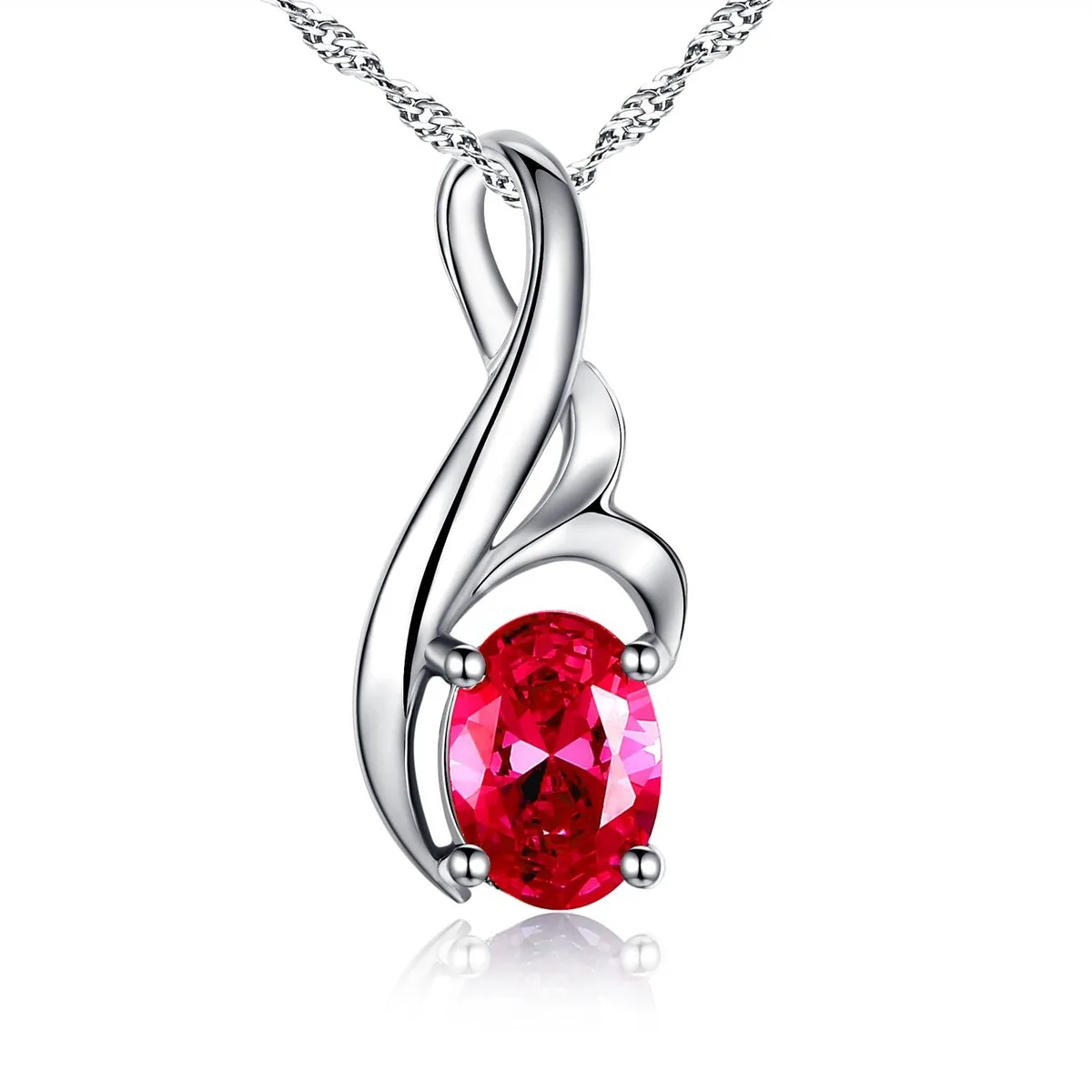 Mabella Fashion Mabella Fashion Sterling Silver Oval Cut Simulated Ruby Pendant Necklace 18 in — product photo