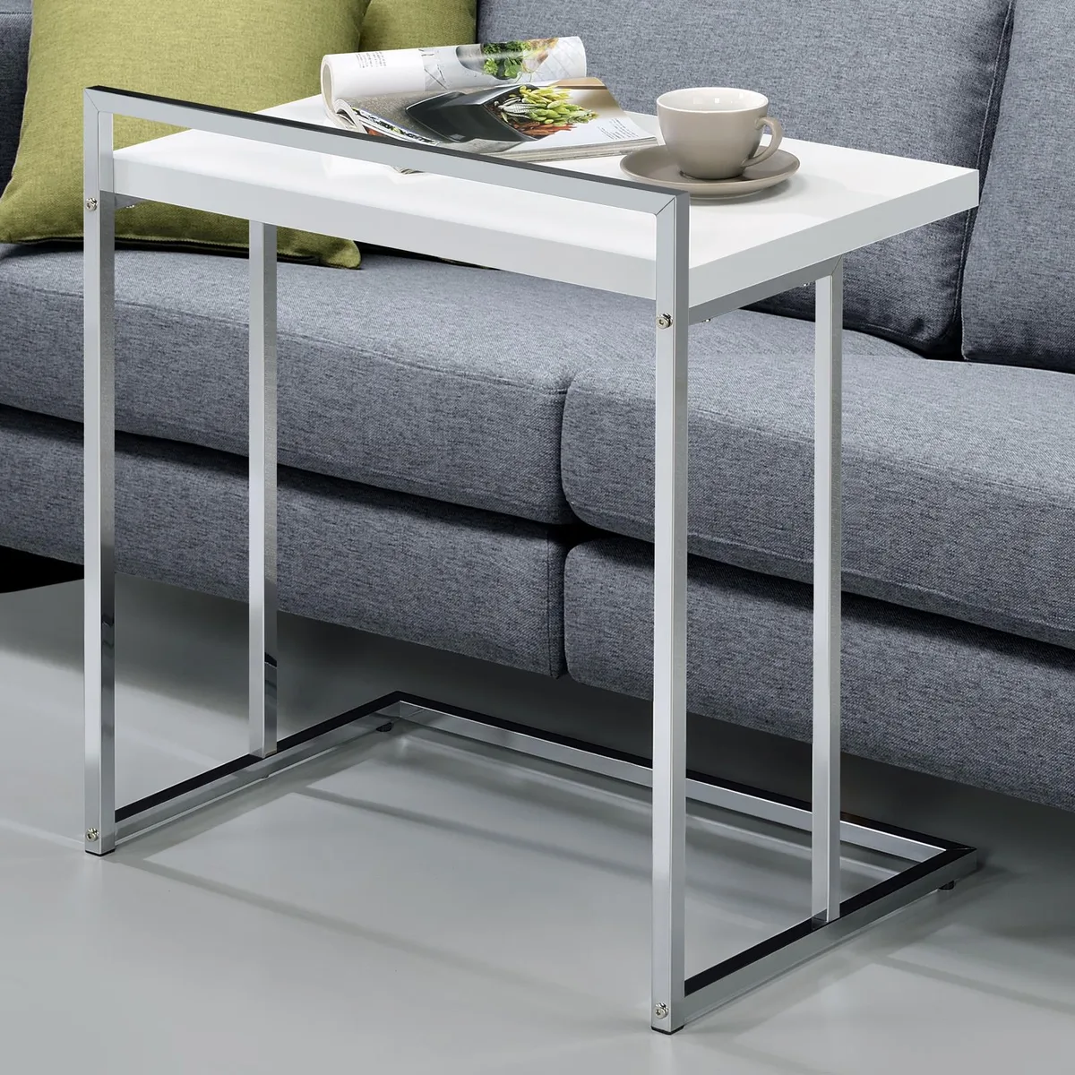 tuphen tuphen White High Gloss Rectangular Snack Table with Metal Legs — product photo