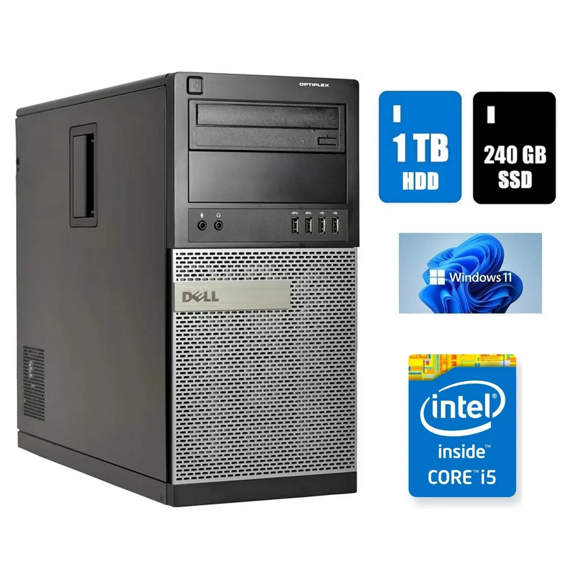 DELL DELL OptiPlex MT desktop PC i5 4th Gen 16GB DDR3 240GB SSD 1TB HDD Wi-Fi Windows 11 Pro — product photo