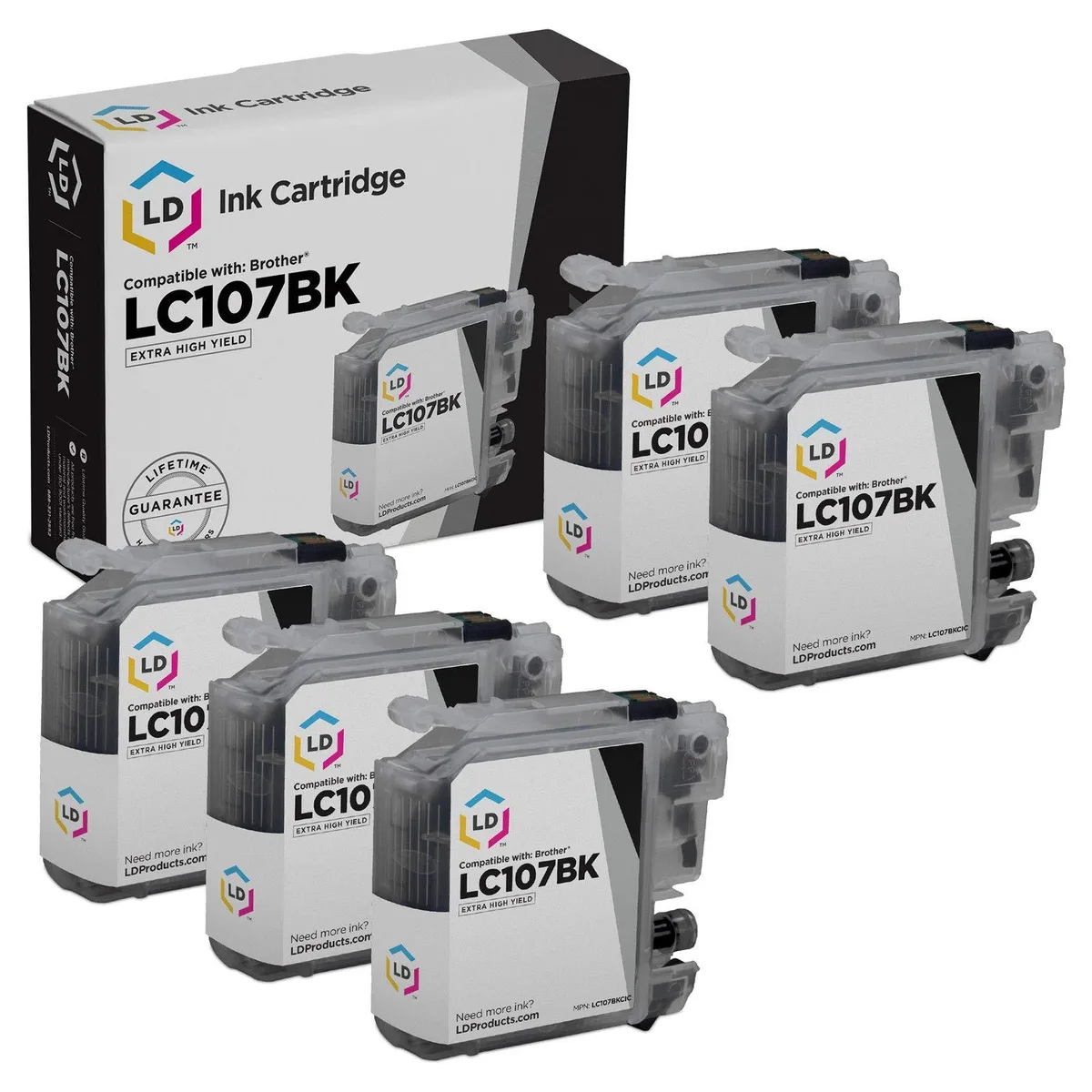 LD Products LD Products LC107BK Super High Yield Black Ink Cartridge 5-Pack 1200 Pages — product photo