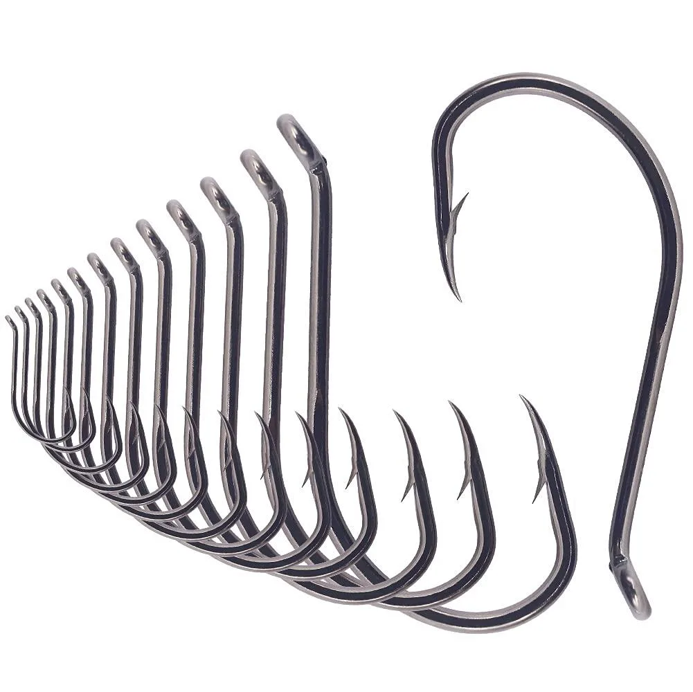 Black octopus circle hooks with reversed points and up-turned eyes, 100-pack
