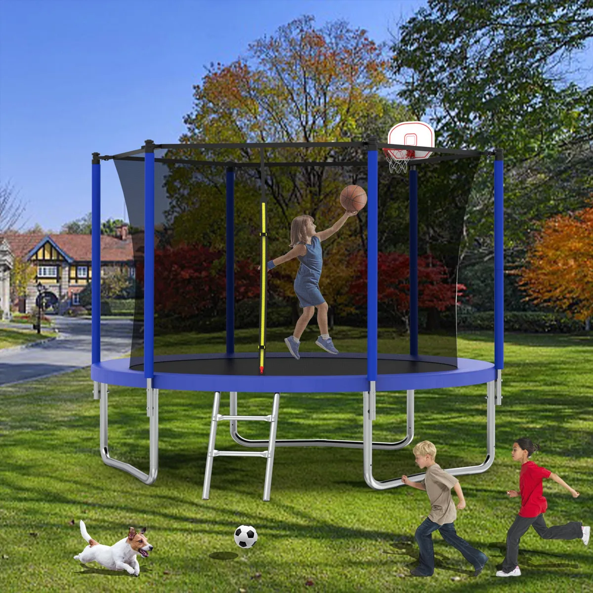 MERSCO MERSCO 8FT Trampoline Blue With Basketball Hoop Airpump Safety Net Ladder — product photo