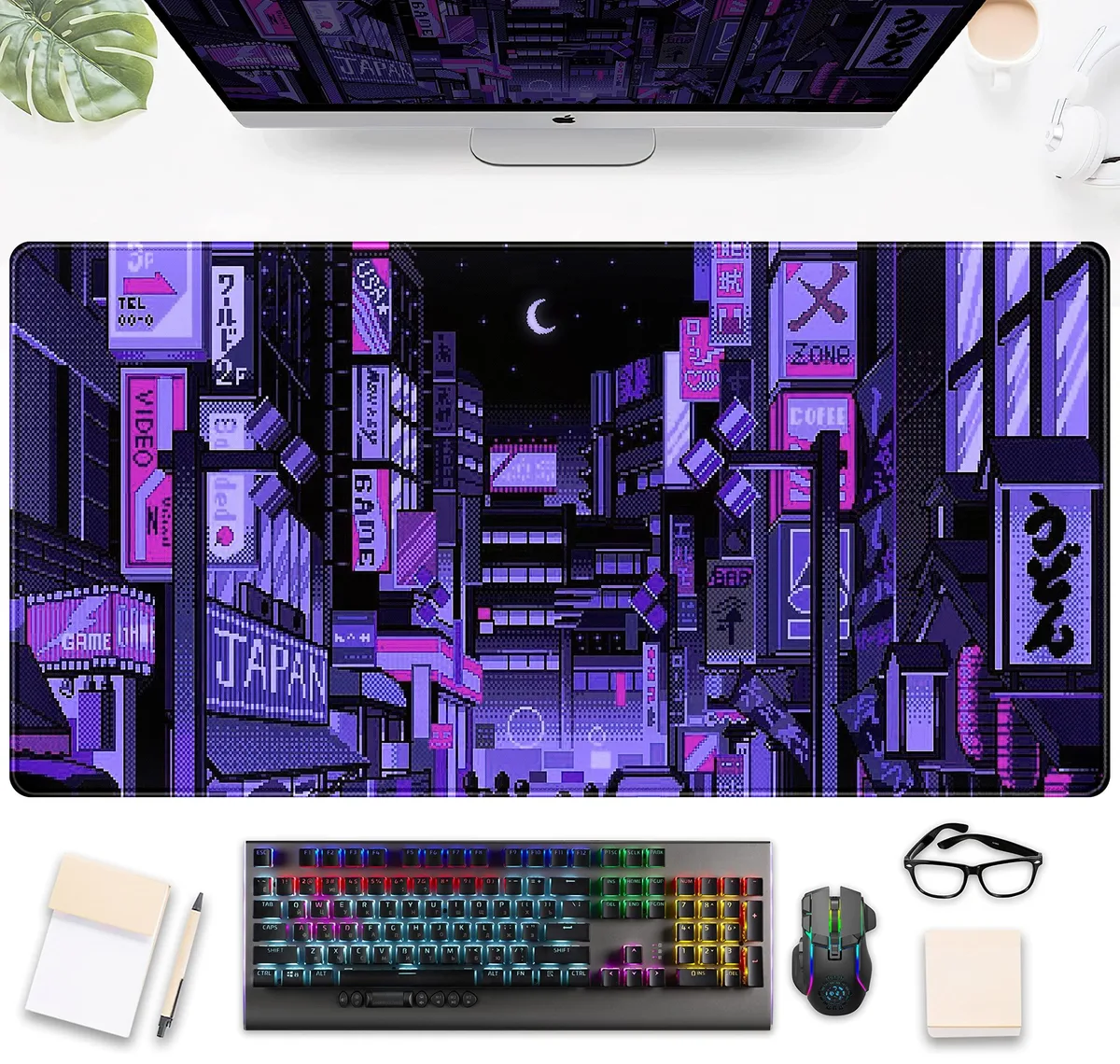 KEHIPI KEHIPI Tokyo Street Desk Pad Purple 31.5x15.75 in — product photo