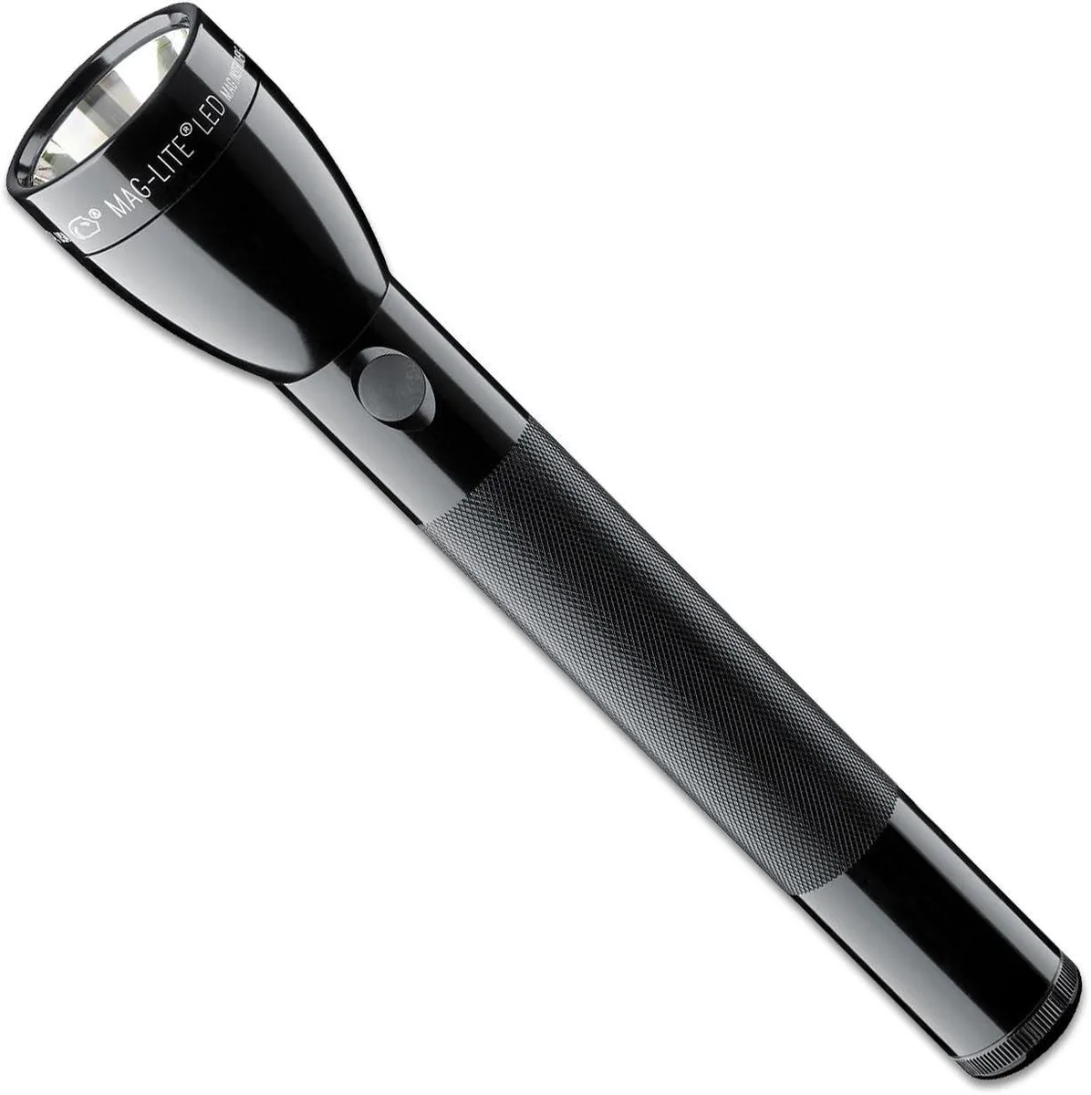 Black cylindrical C-cell flashlight in display box