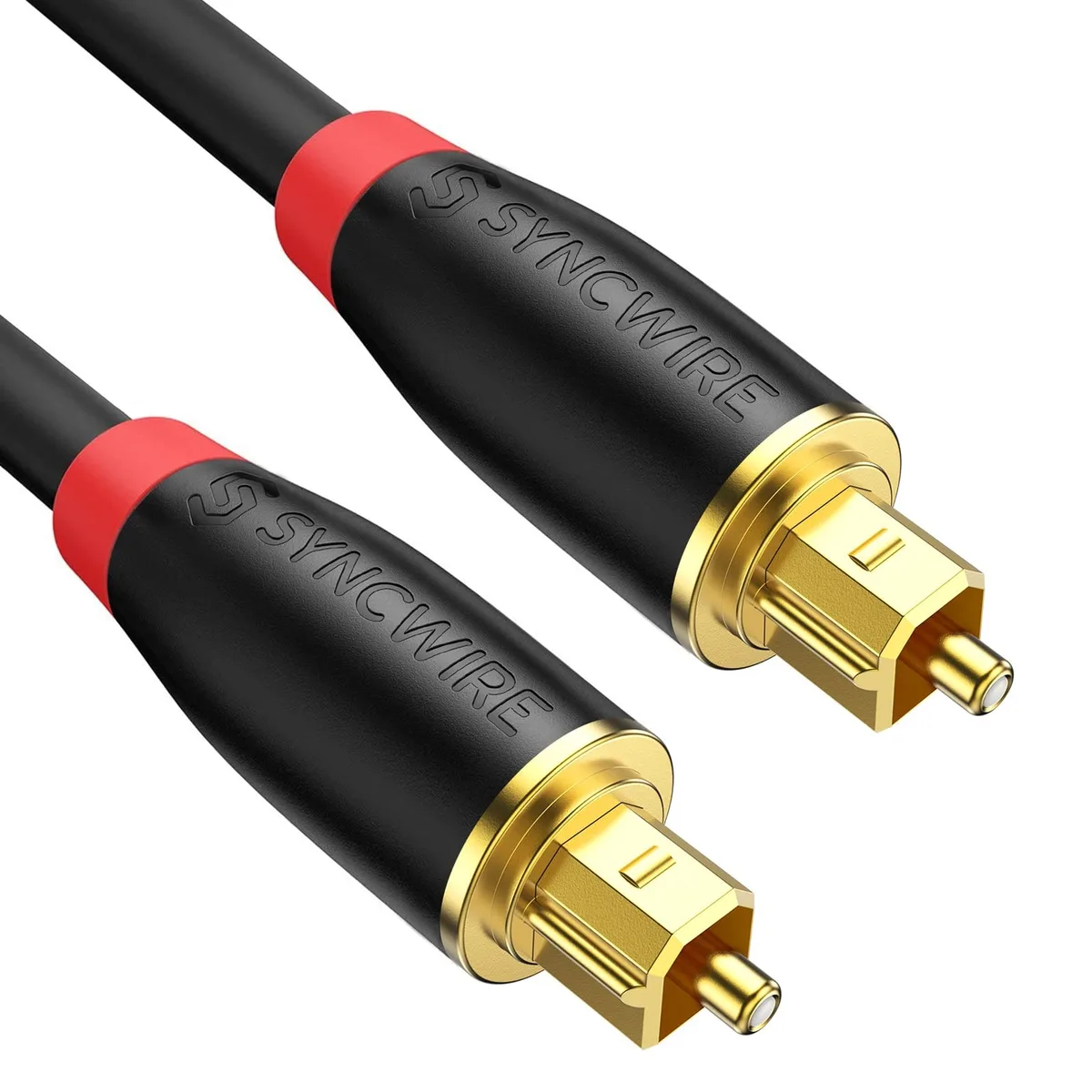 Black 10 ft Toslink optical audio cable with 24K gold-plated connectors