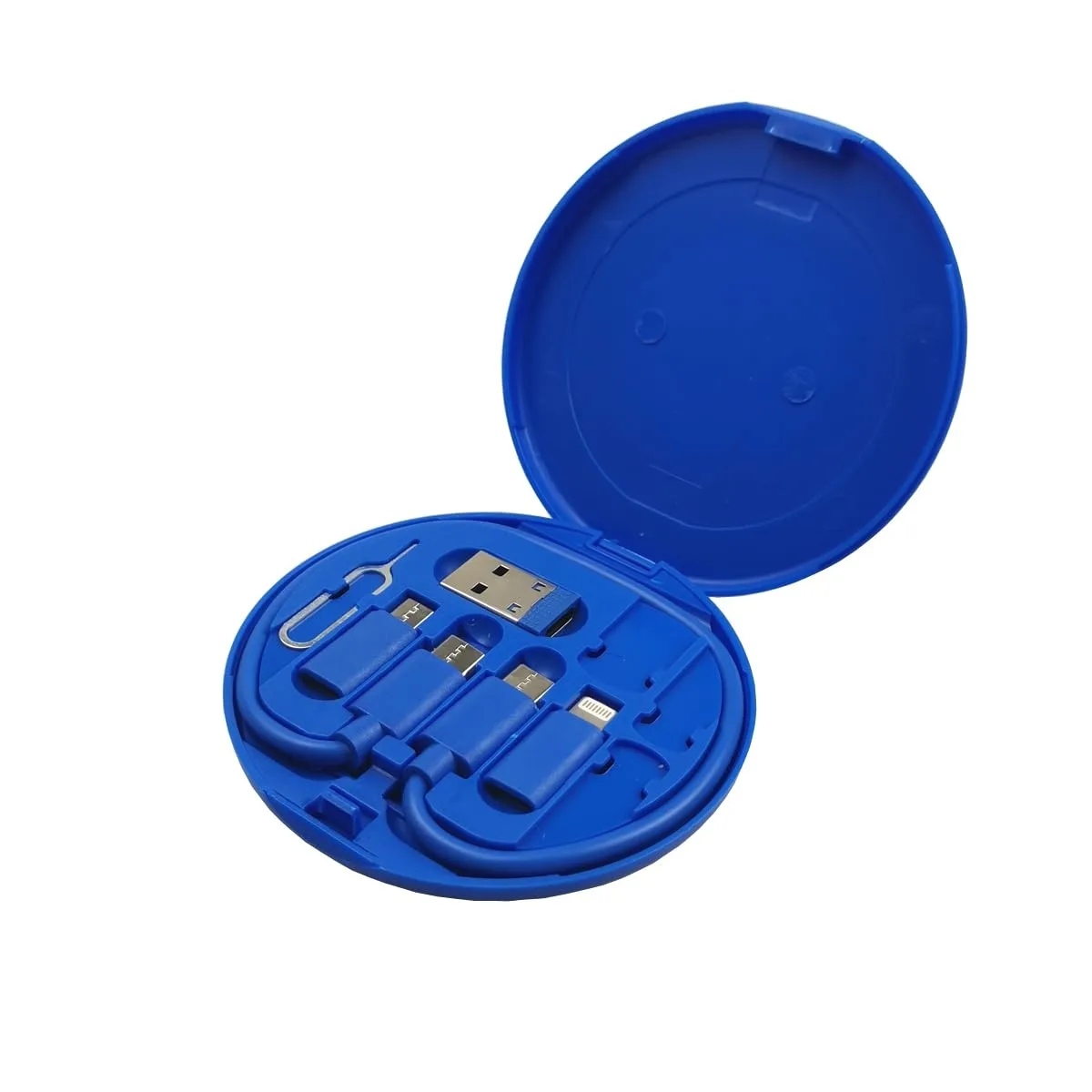 Blue plastic storage box with top handle, 1 cm thick