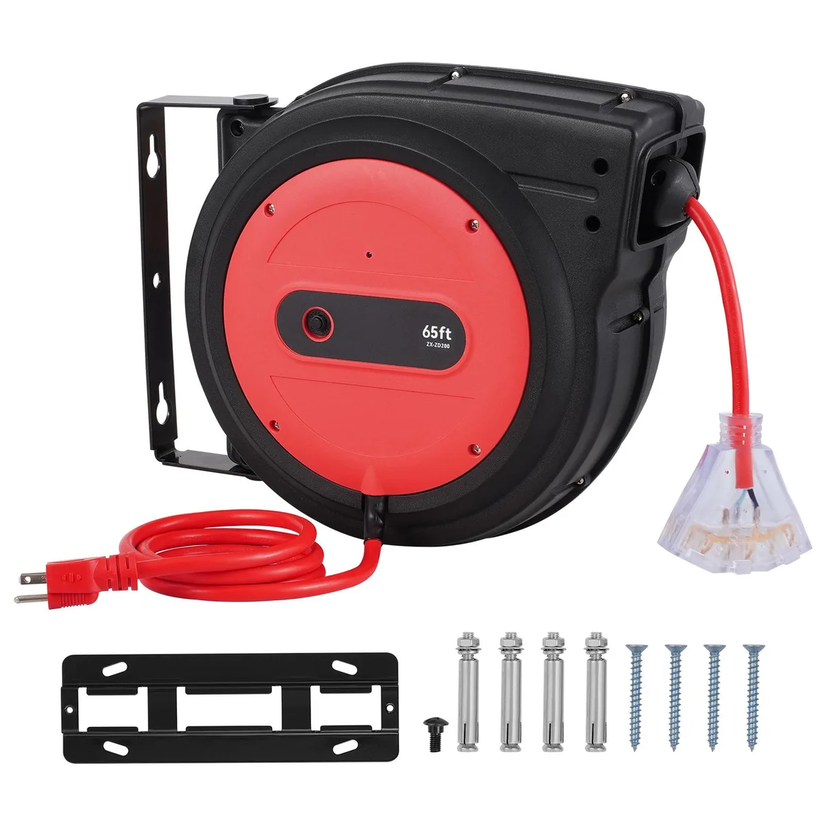 VEVOR VEVOR Retractable Extension Cord Reel 65 ft 12AWG/3C SJTOW 15A 125V 180° Swivel Bracket — product photo
