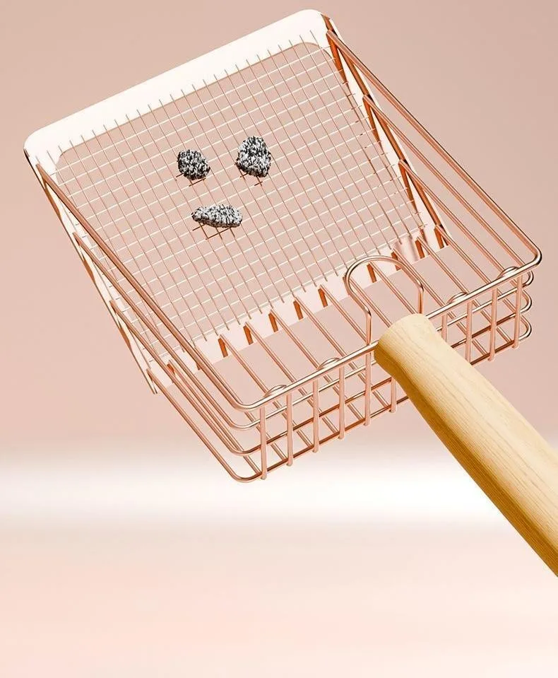 3MNSCD 3MNSCD Cat Litter Scoop Large Metal Rose Gold Wooden Handle — product photo