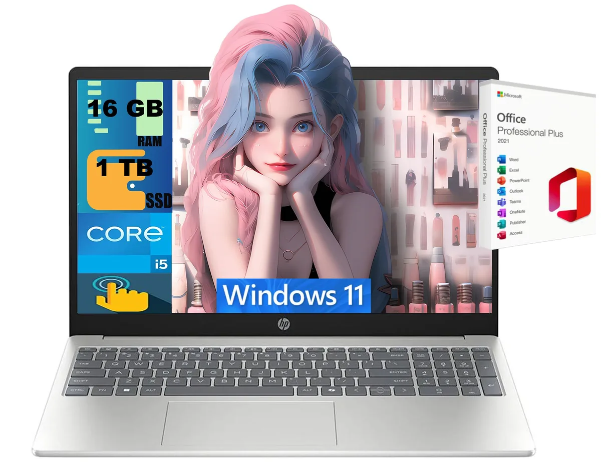 HP HP 15 Raider laptop 15.6" FHD touchscreen Intel Core i5-1334U 10-core 16GB DDR4 1TB PCIe SSD Silver — product photo