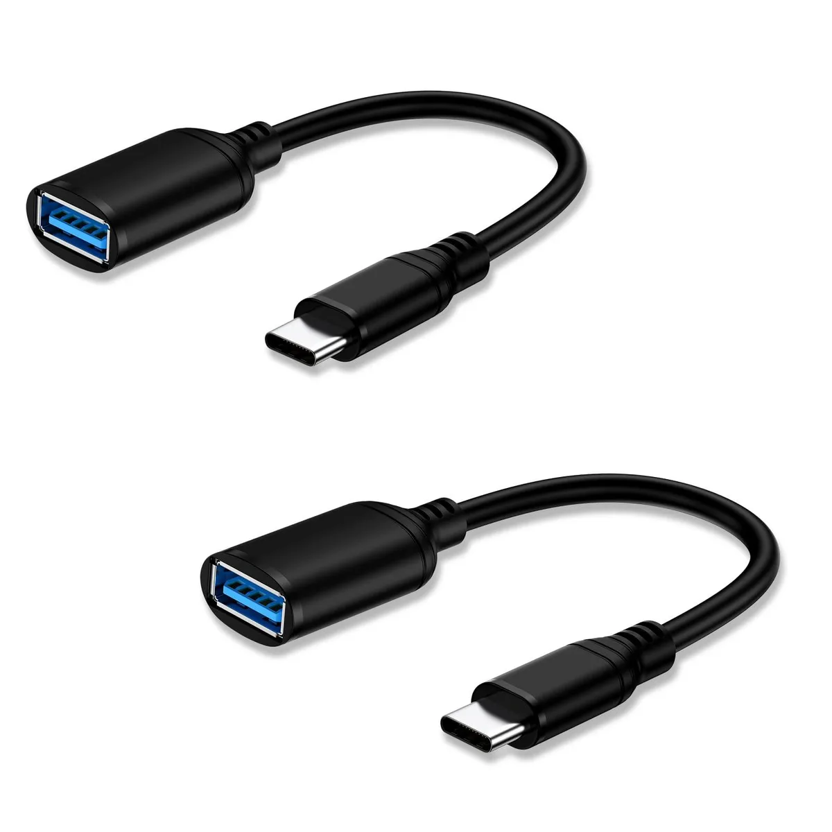 Two short USB-C to USB-A adapters side by side
