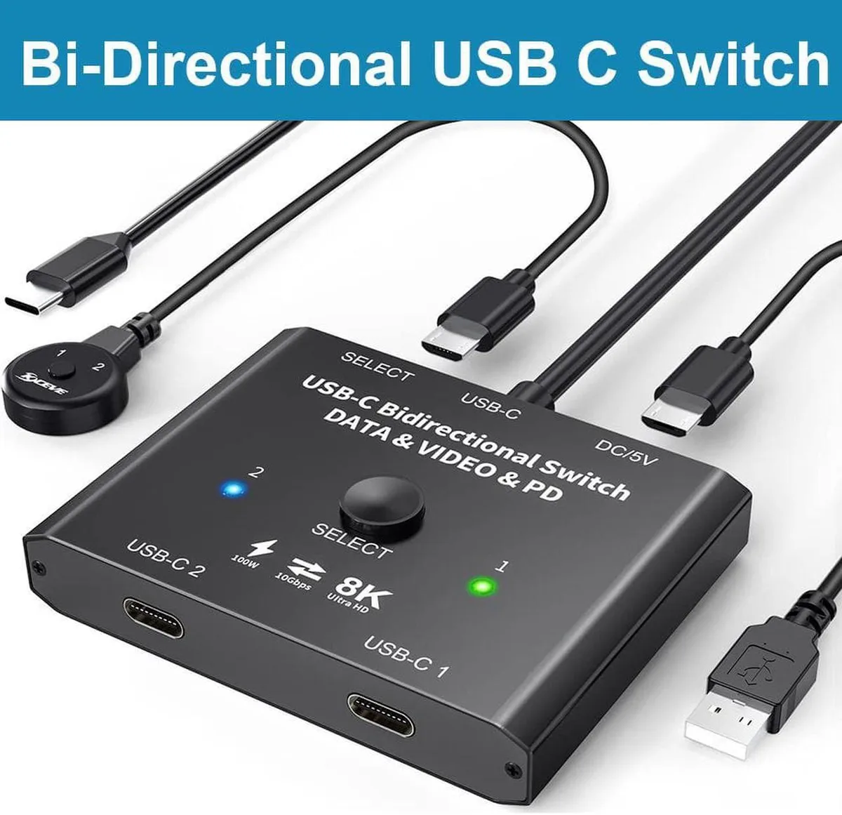 Vszerda Vszerda USB-C KVM Switch 2-in-1-Out 8K 100W PD — product photo
