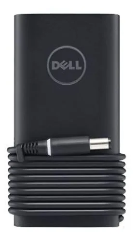 Black rectangular 90W Dell power adapter with attached cable