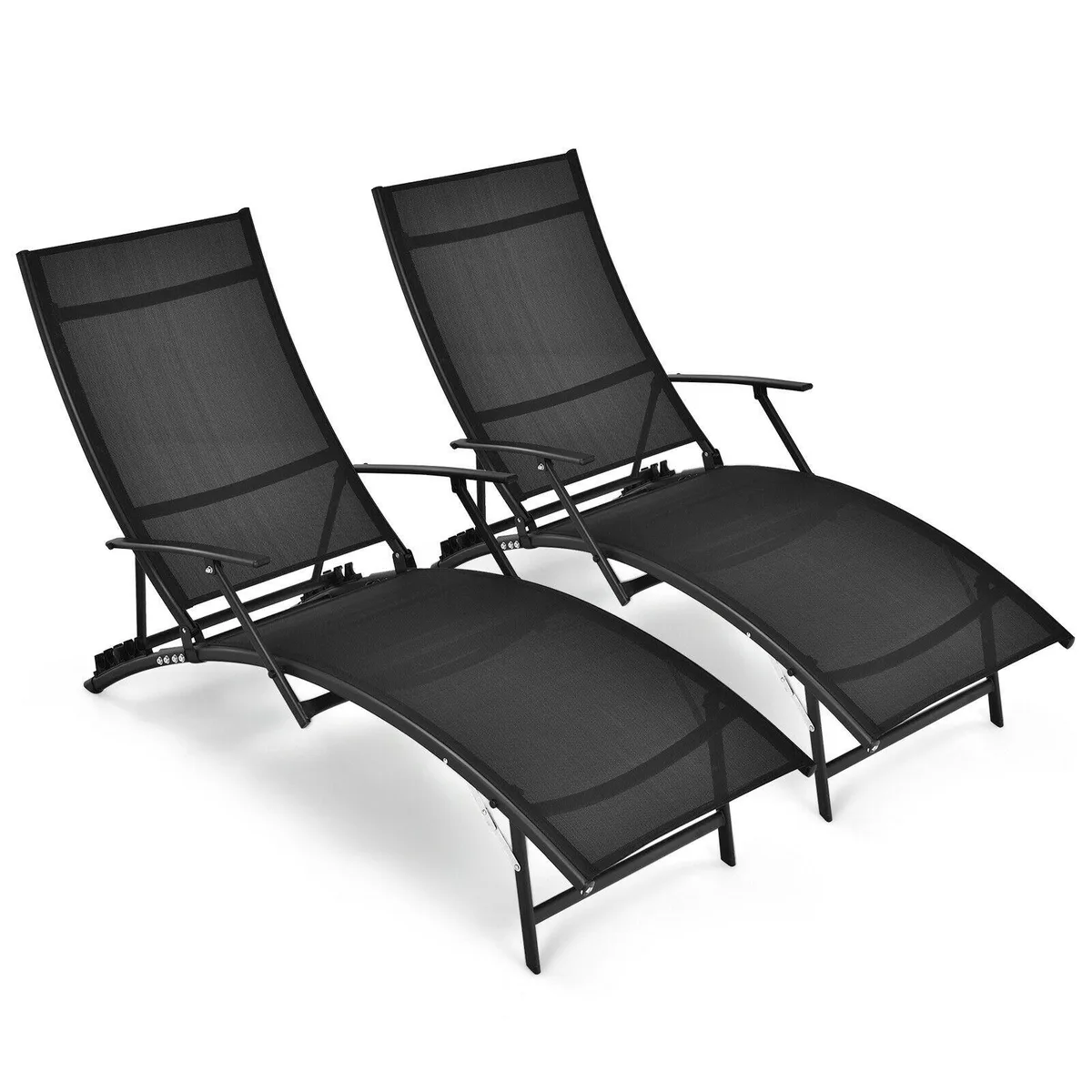 SlickBlue SlickBlue 2-Piece Folding Stackable Chaise Lounge with Armrests — Black — product photo