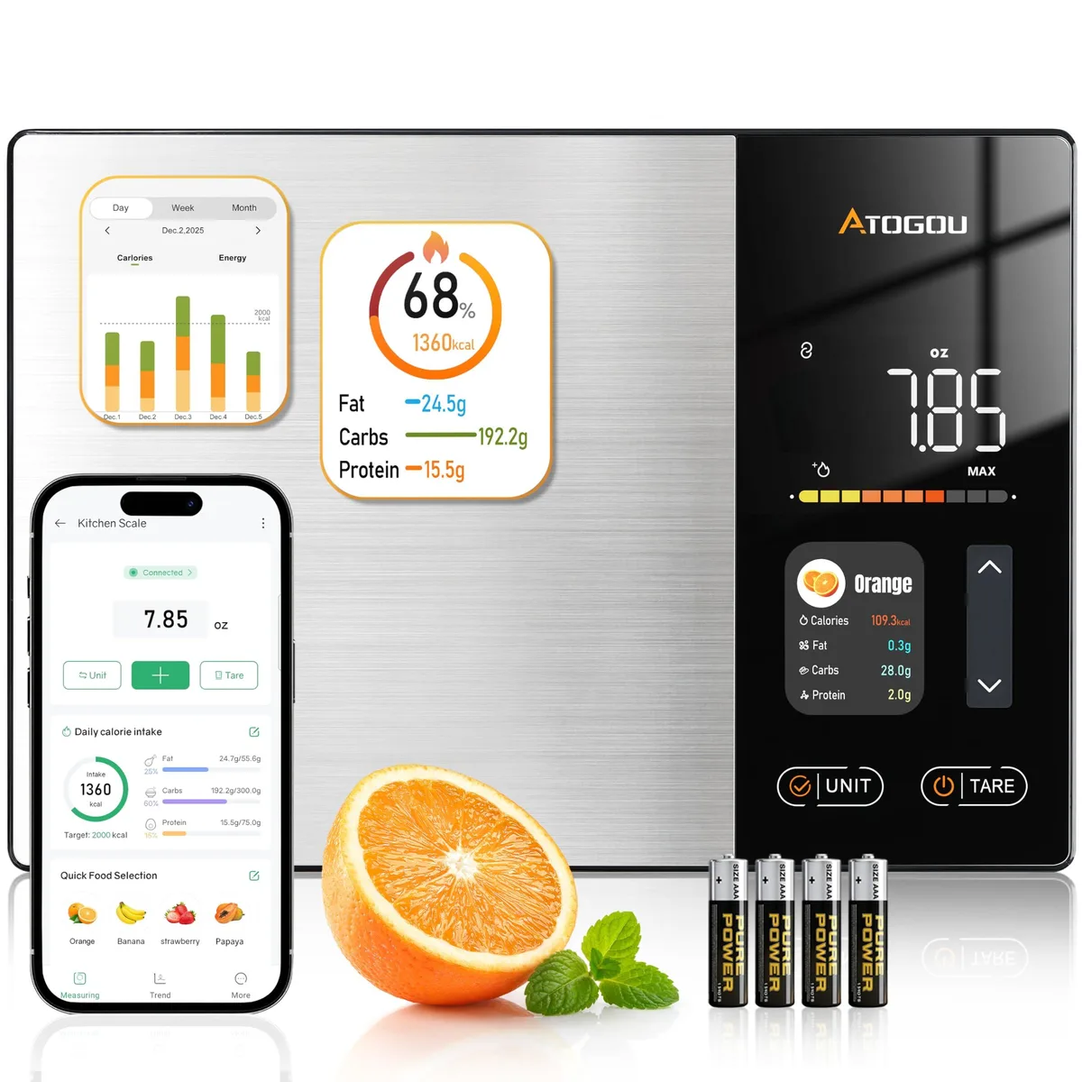  Atogou NS02 Smart Food Kitchen Scale with Color Display — product photo