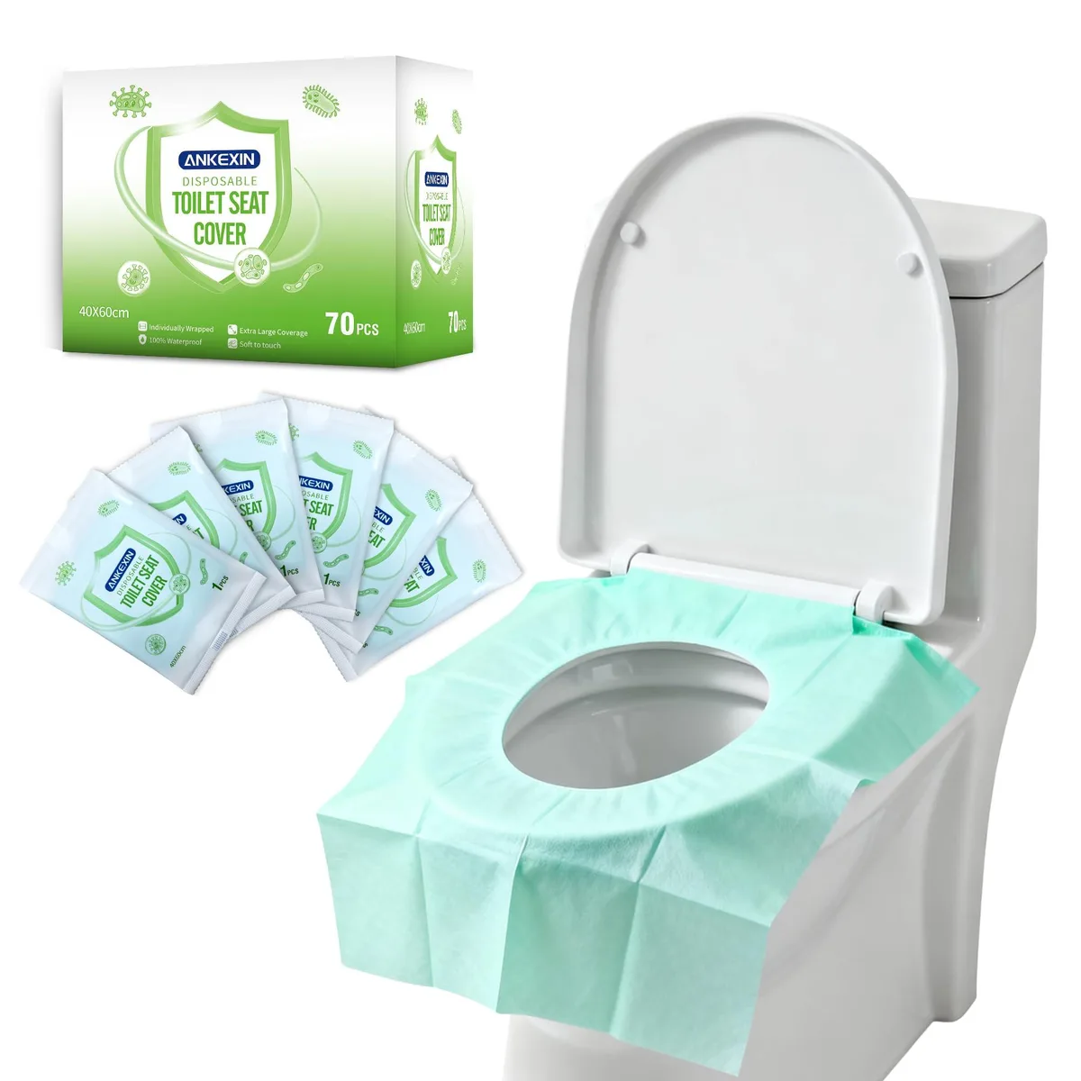  ANKEXIN Disposable Toilet Seat Covers 70 PCS XL Adhesive Toilet Accessories — product photo