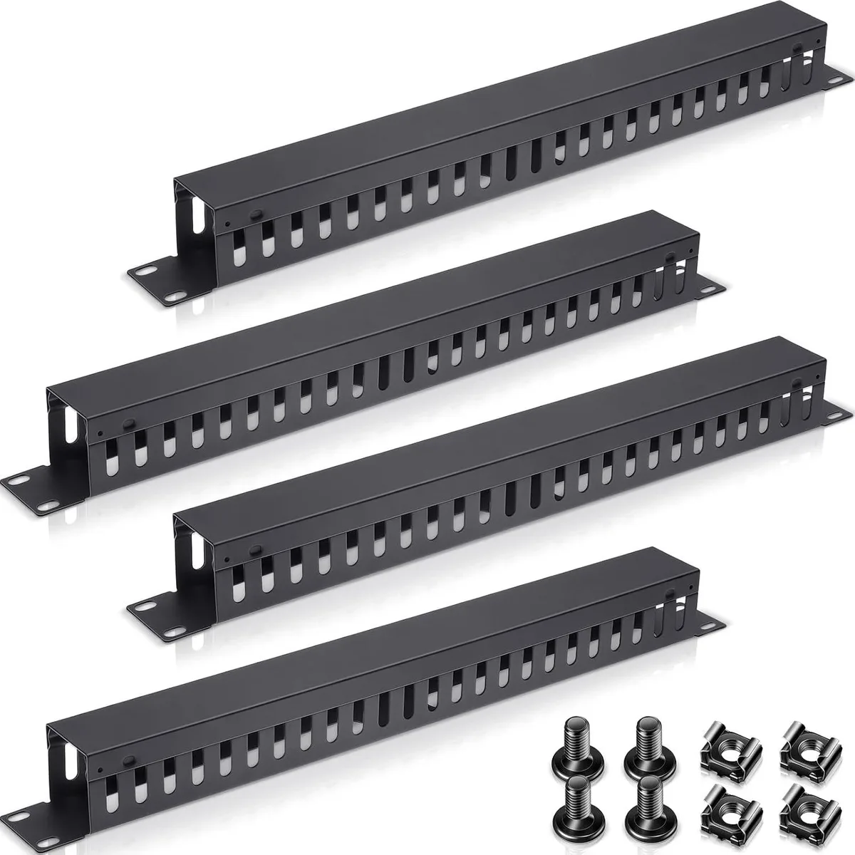 TAURKENAM TAURKENAM 4× 1U 19'' 24-slot cable manager with cover &amp; 16+ screws — product photo