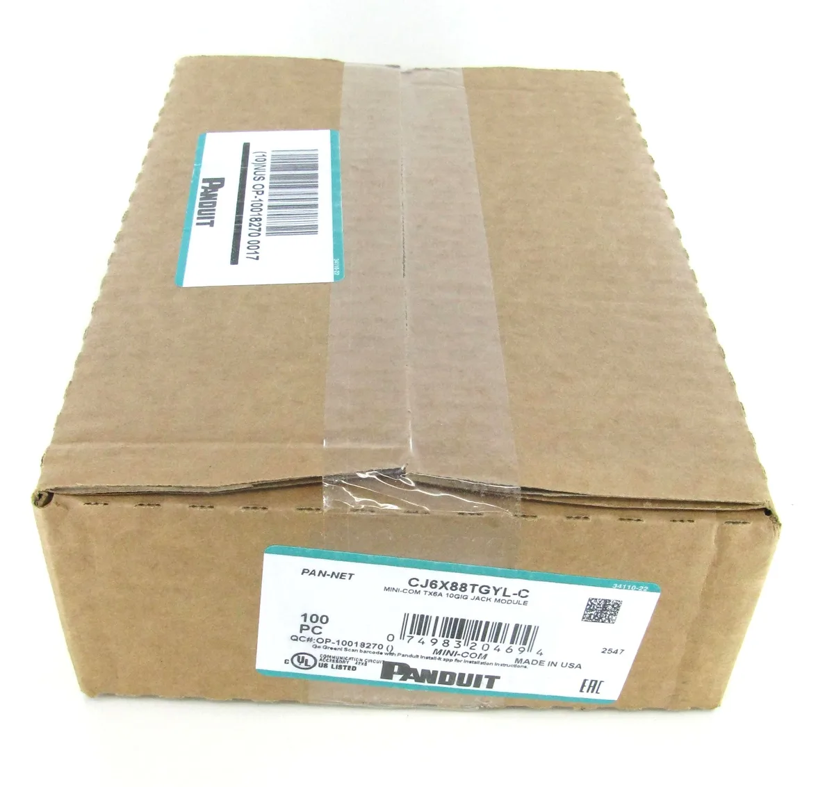 Panduit Panduit CJ6X88TGYL-C Cat6a Jack Module Yellow 100-Pack — product photo