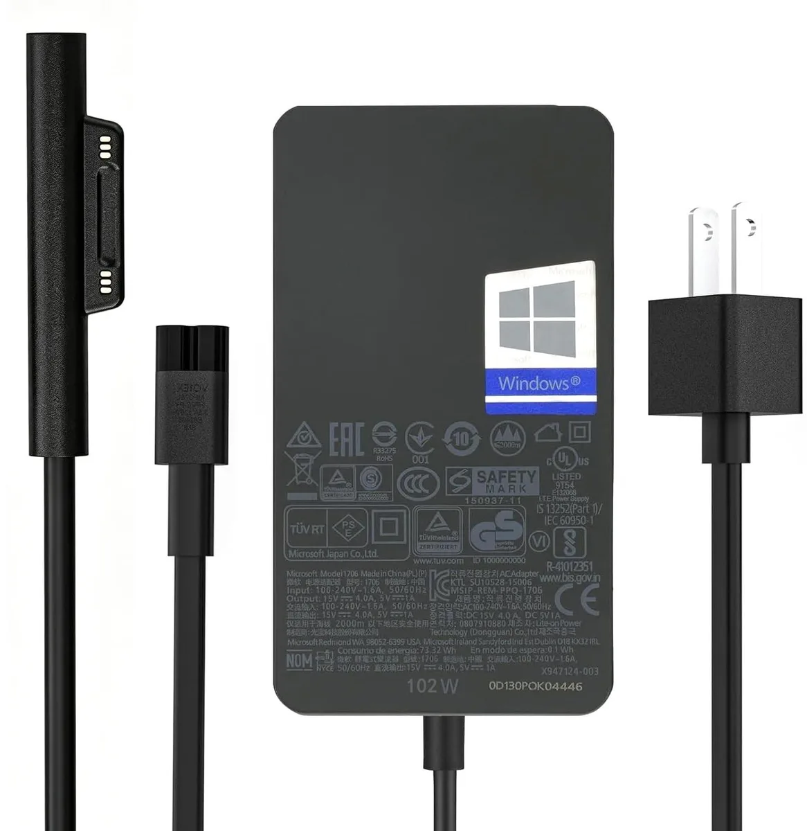 Black rectangular power brick with magnetic connector and LED indicator