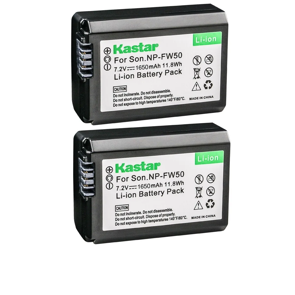 Kastar Kastar NP-FW50 2-Pack Li-Ion Camera Battery 1650mAh 7.2V 11.8Wh — product photo