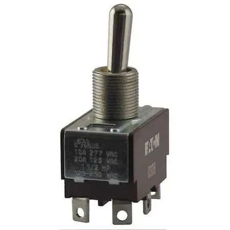 Silver toggle switch with threaded stem and quick-connect terminals