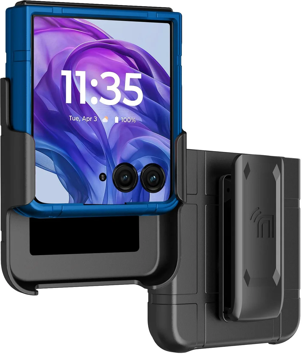Nakedcellphone Nakedcellphone Case &amp; Belt Clip Holster for Motorola RAZR+ 2024/2025/2026 Blue — product photo