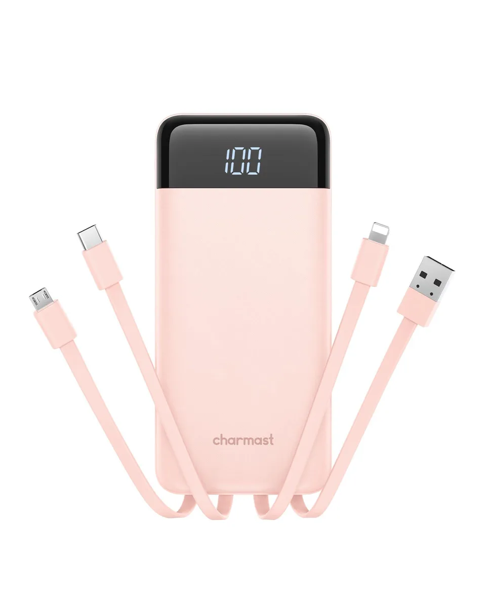 charmast W1148 10000mAh power bank with built-in cables — product photo