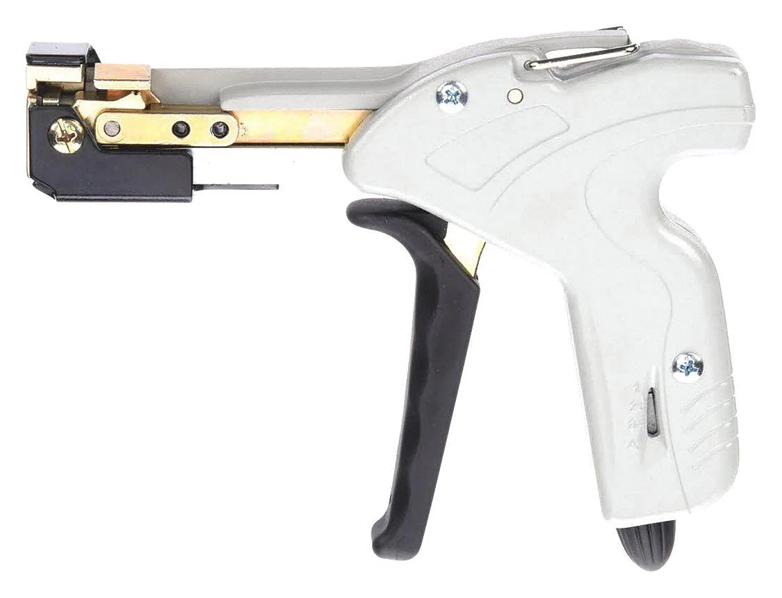 Metal cable tie tension tool with built-in tension indicator and cutter, 6 inches long
