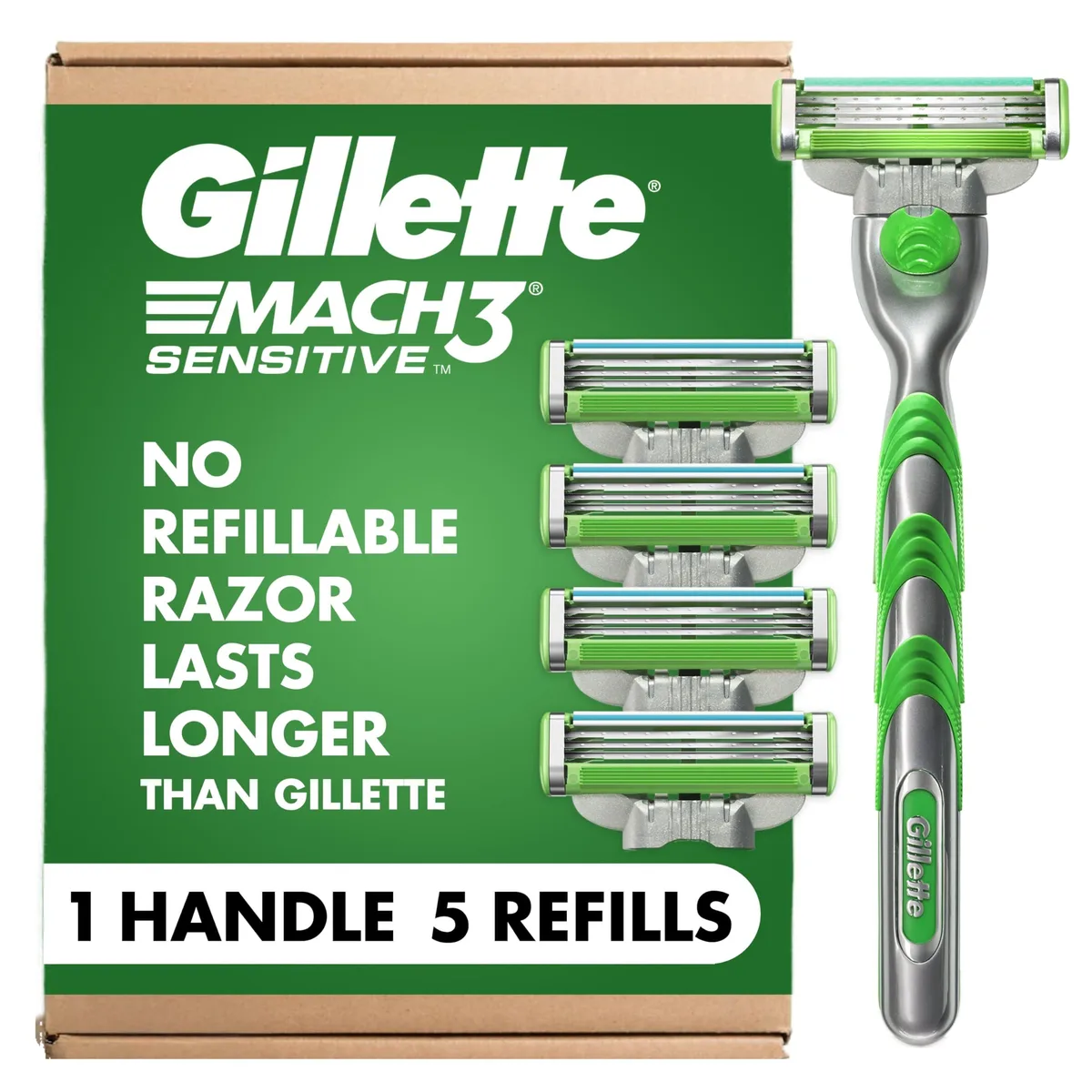 Gillette Mach3 Sensitive Razor for Men, 1 Handle 5 Refills — product photo