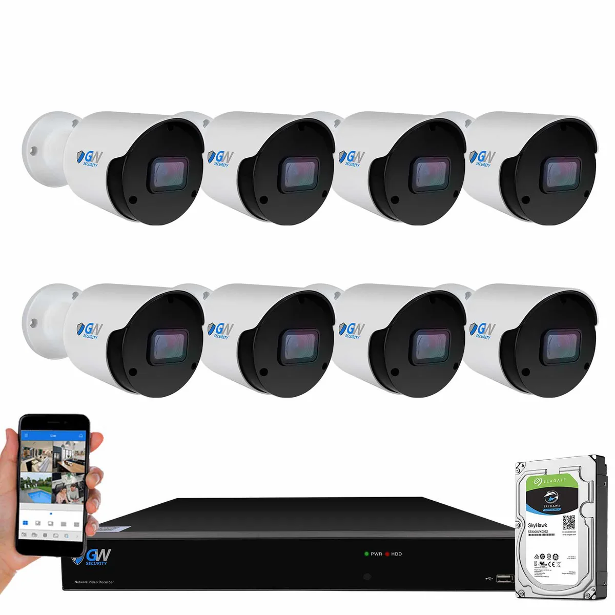 GW Security Inc. GW Security GW5508NPN 8CH 4K NVR Kit 8×8MP Bullet PoE Cameras 2TB HDD — product photo