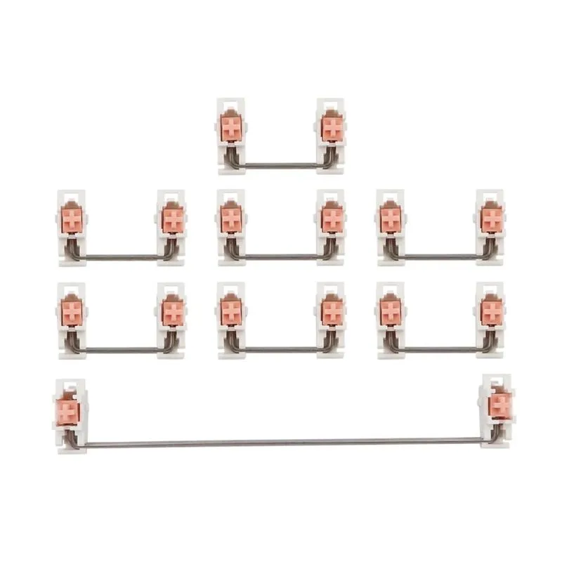 Plate-mounted stabilizer set, gray and pink housings with steel wires, 6.25U and 2U sizes