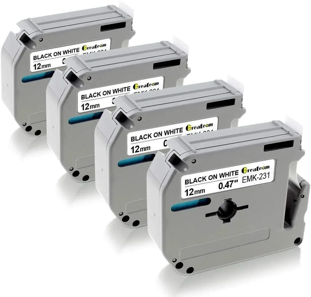 WUQ WUQ 4pk Label Tape 12mm .47in 26.2ft Black on White — product photo