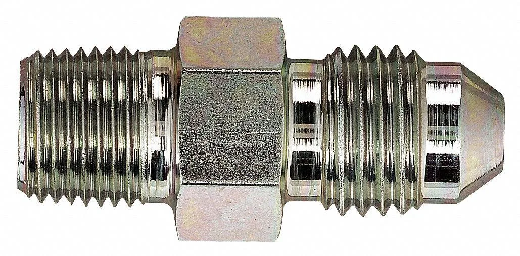 Straight carbon-steel hydraulic adapter with male NPTF threads on both ends