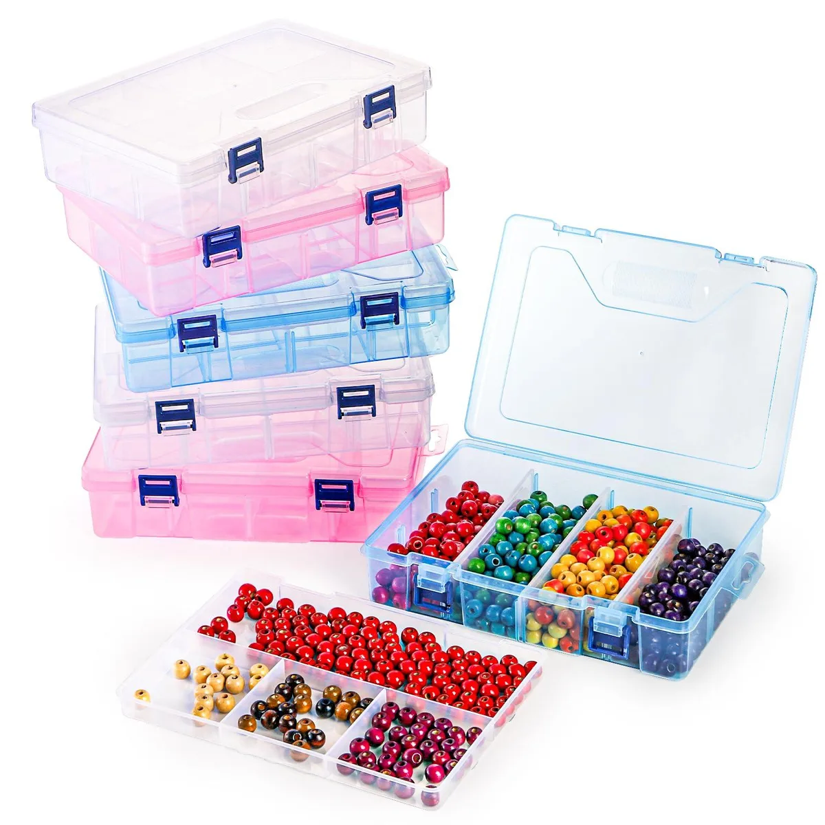  Covzoe 6-Pack Jewelry Organizer Box 9×6.3×2.4 in 2-Layer 8-Grid Clear PP Plastic Adjustable Dividers Silver — product photo