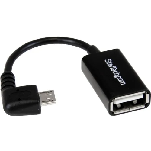 Black 5-inch right-angle Micro USB male to USB 2.0 female OTG adapter