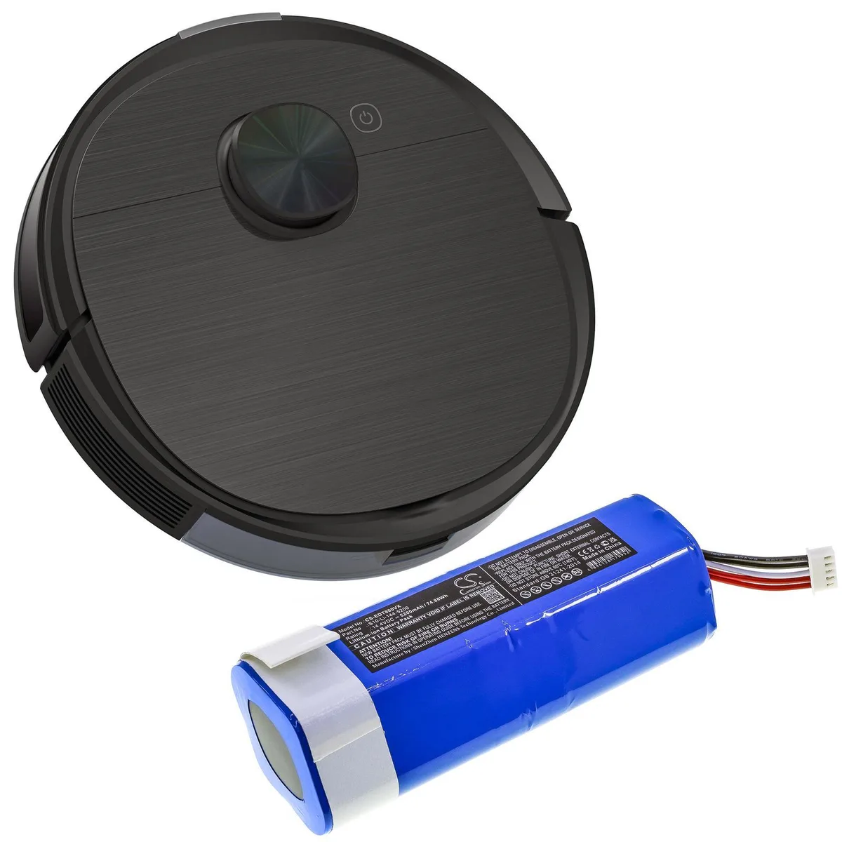 Rectangular silver battery pack with black label and connector wires
