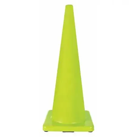 Fluorescent lime PVC traffic cone, 36 in tall, 10 lb square base