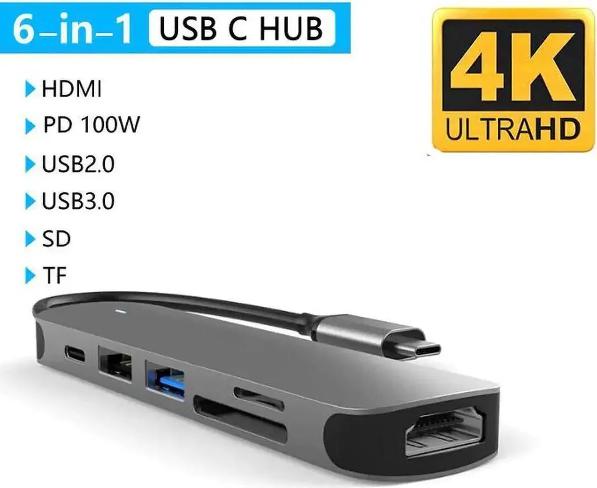 SMUGDESK SMUGDESK 6-in-1 USB-C Docking Station 4K HDMI 87W PD USB 3.0 2.0 SD TF — product photo