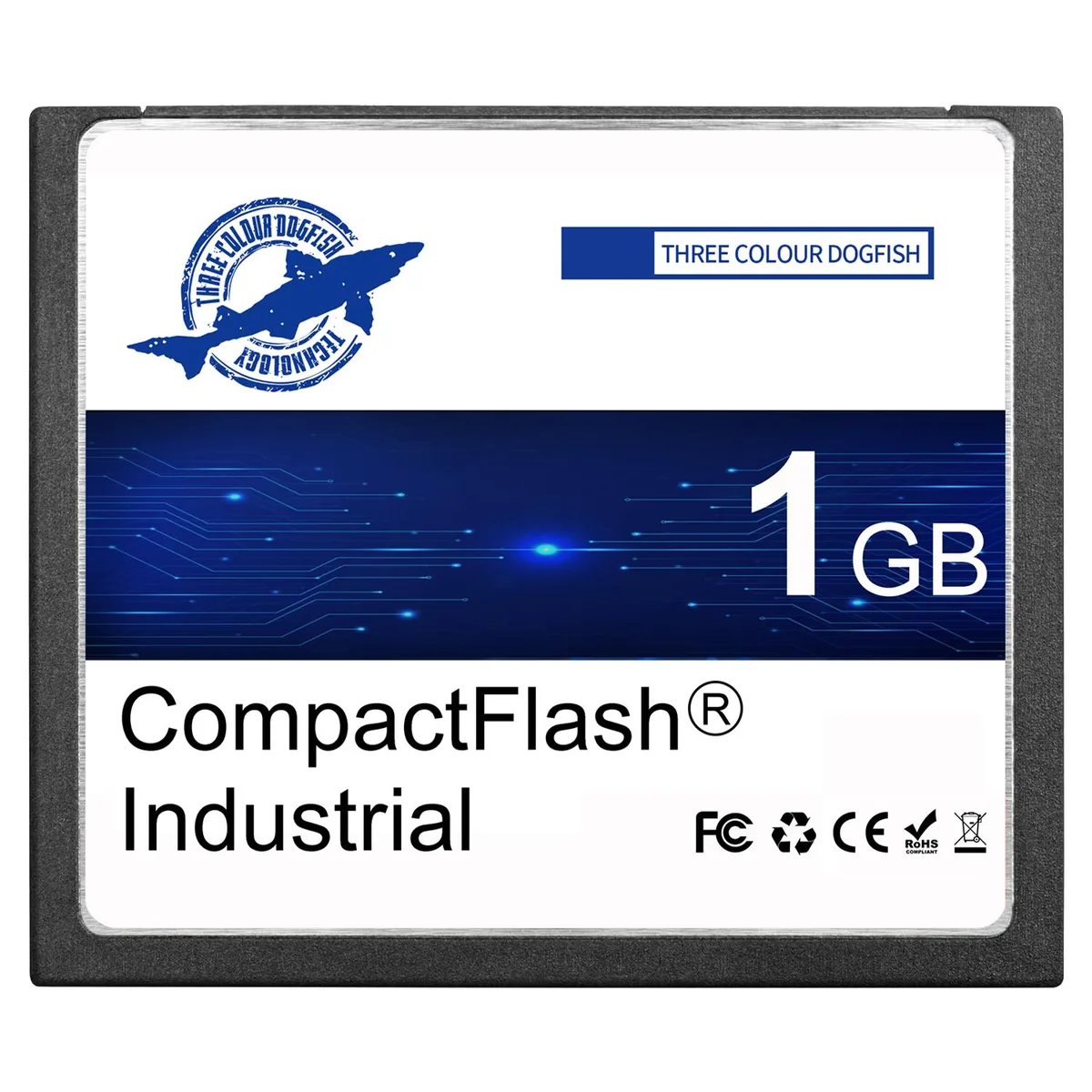 THREE COLOUR DOGFISH THREE COLOUR DOGFISH CompactFlash 1GB Type I FAT16 50 pin 43x36x3.3mm — product photo