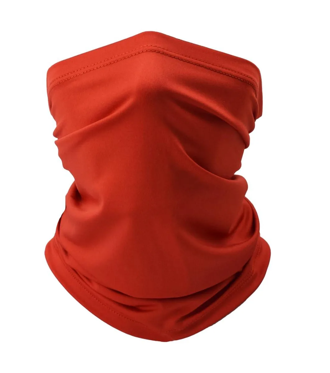 Red polyester neck gaiter, tube shape, smooth finish
