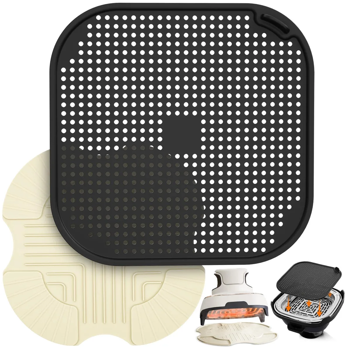  Amoner U Warming Tray Silicone Trivet &amp; Splatter Shield Off White &amp; Black 5.9 in 440°F — product photo