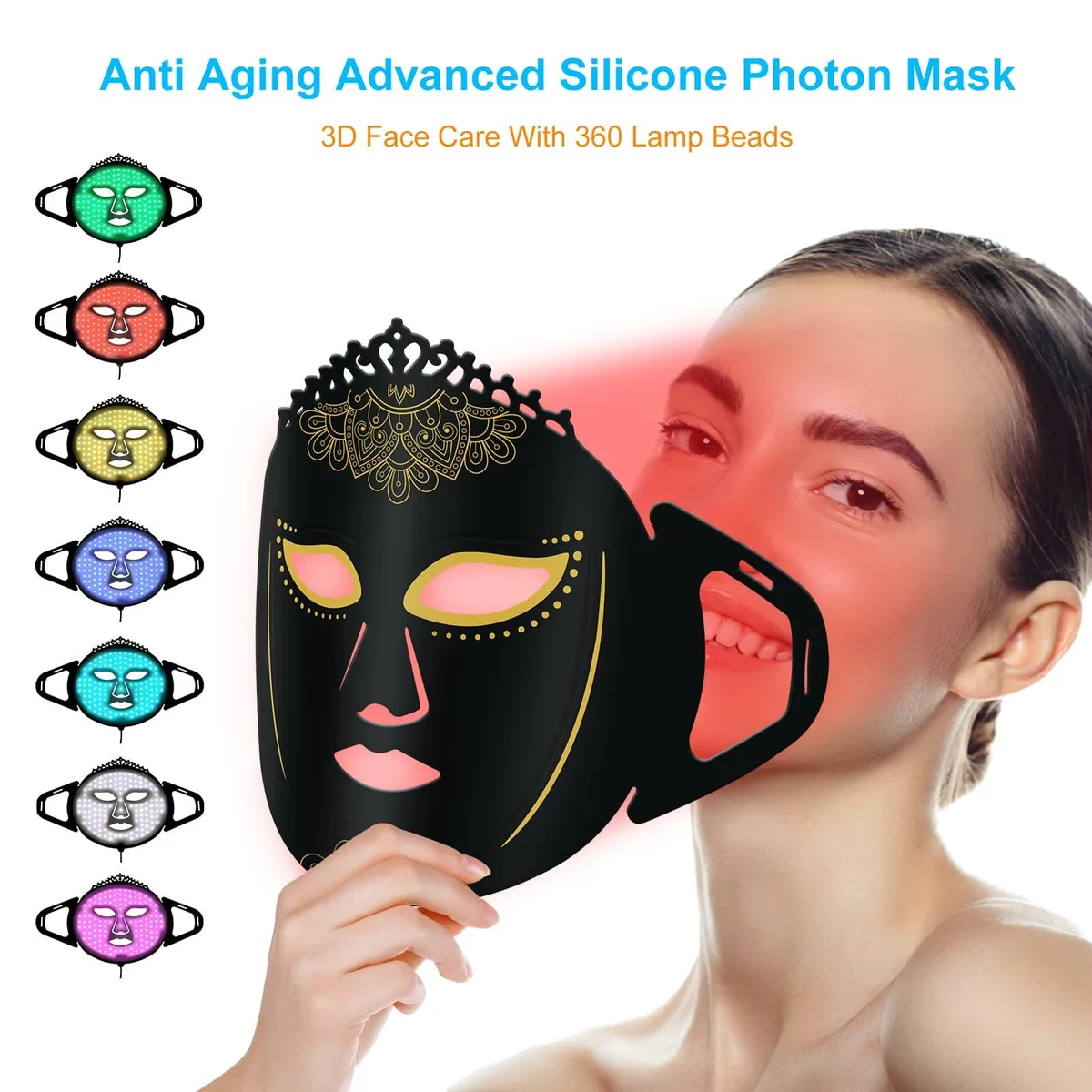 ZJZK ZJZK LED Face Mask 7 Color 360 Chips 1000Hz Black — product photo