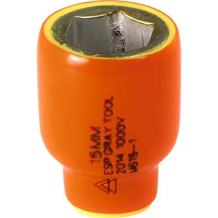 Orange and yellow insulated 15mm 1/4 inch drive 6 point socket