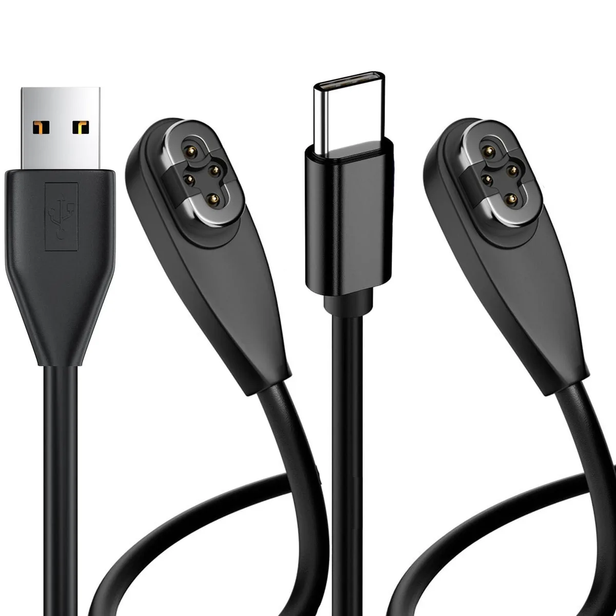  GE SHOKZ OpenSwim Pro S710 2-Pack USB-C &amp; USB-A Magnetic Charging Cable 3.3 ft Black — product photo